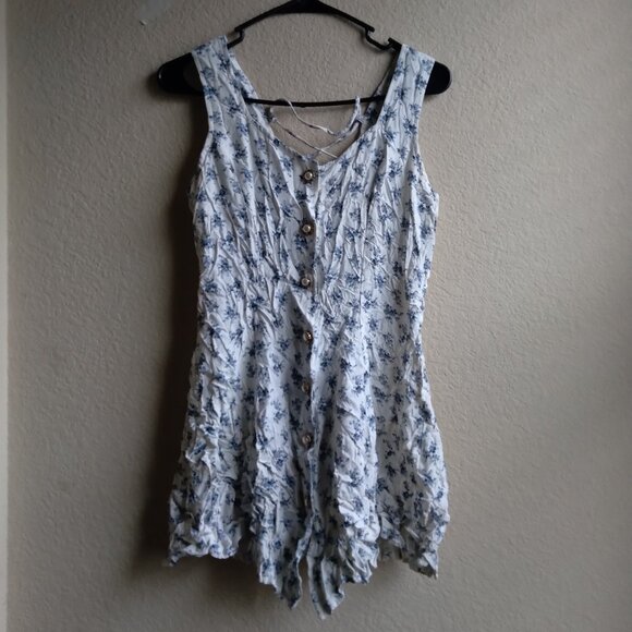 Vintage 90s Frederick's of Hollywood White Floral Mini Dress with Lace Up Back - Picture 1 of 4